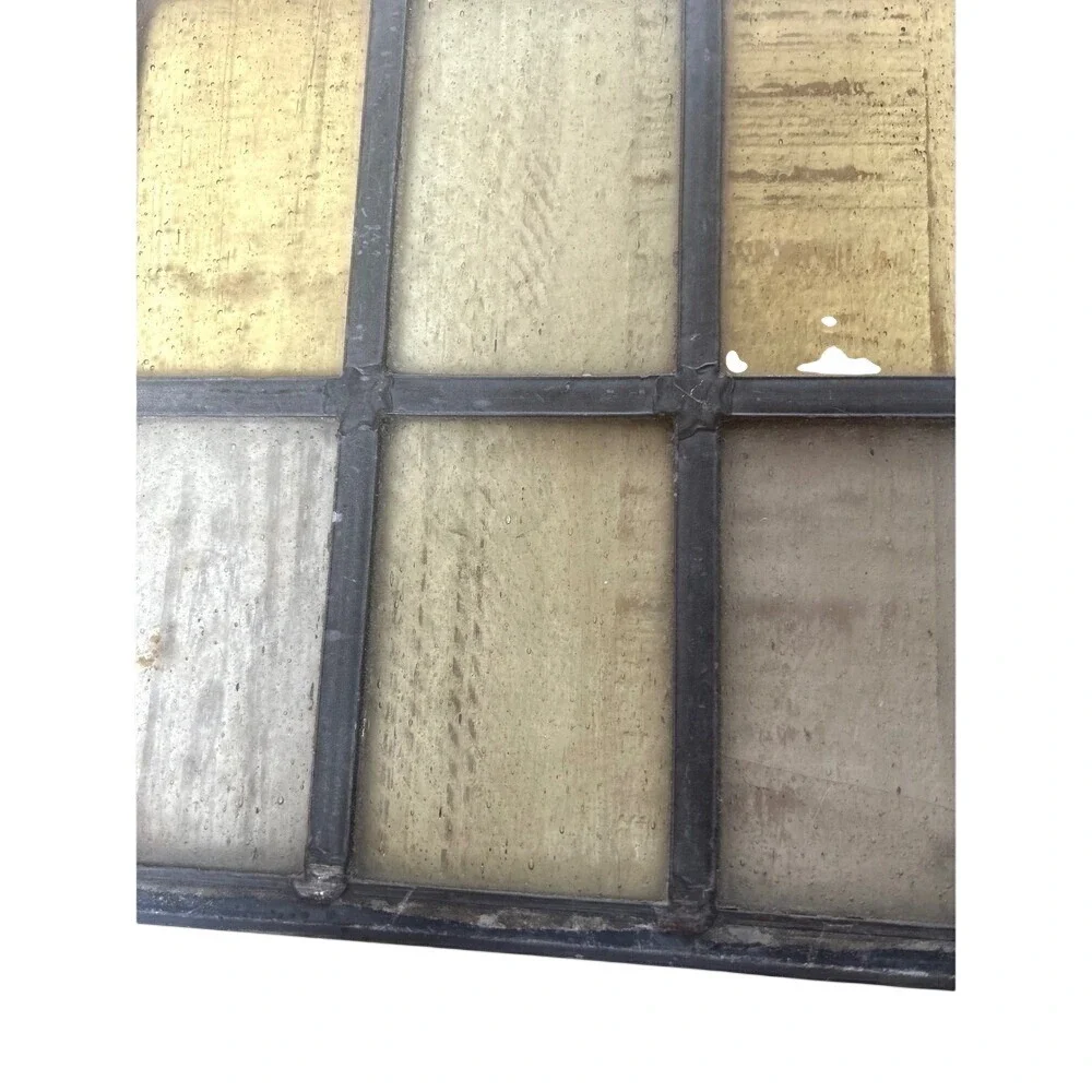 Antique Stained Glass Window Pane Panel 9 Section Primitive‎ Rustic Decor